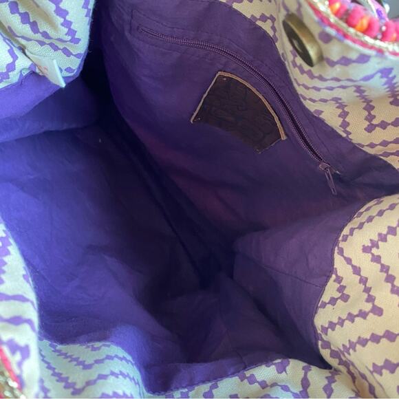 Jasper & Jeera Anthropologie Bohemian Beaded Embellishment Cotton Tote Bag Large - Picture 7 of 8